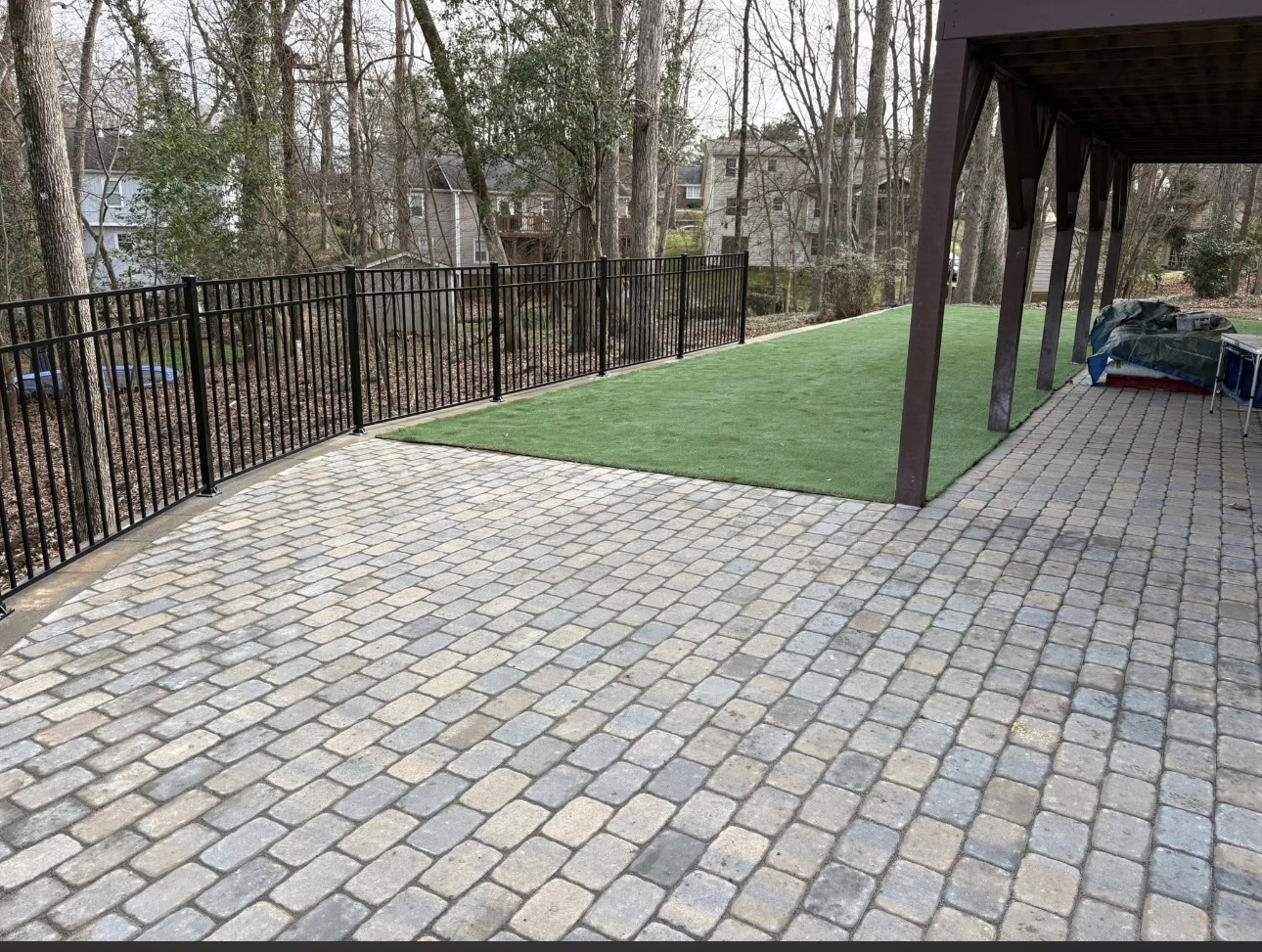 Completed paver patio and landscape project in Charlotte NC